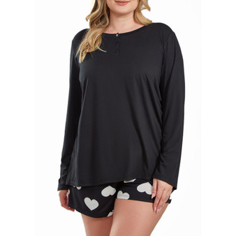 Kind Heart Plus Size Modal Henley Pajama Short Set Ultra Soft in Comfy Cozy Style, 2 Piece