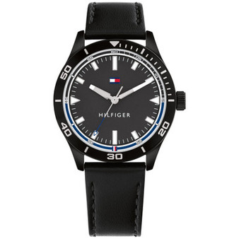 Men's Black Leather Strap Watch 38mm