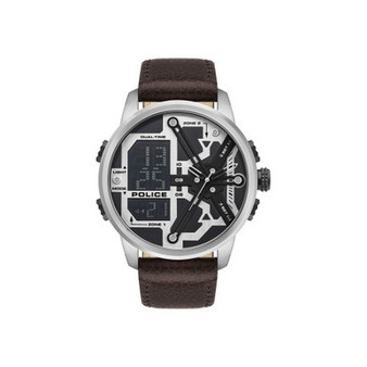 Men's Analog-Digital Brown Genuine Leather Strap Watch 48mm