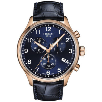 Men's Swiss Chronograph XL Classic Blue Leather Strap Watch 45mm