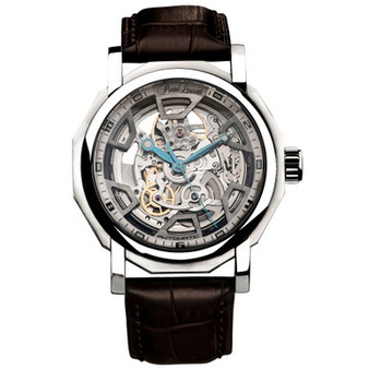 Men's Heirloom Swiss Skeleton Leather Strap Watch 45mm