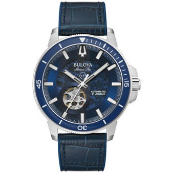 Men's Automatic Marine Star Series C Blue Leather Strap Watch 45mm