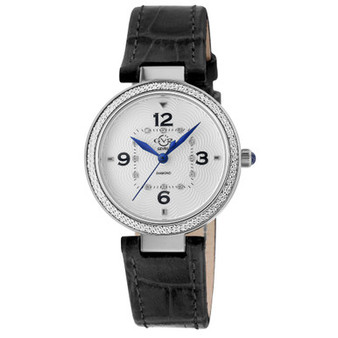 Women's Piemonte Swiss Quartz Diamond Accents Black Italian Leather Strap Watch 36mm