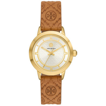 Women's The Tory Monogram Embossed Leather Strap Watch  34mm