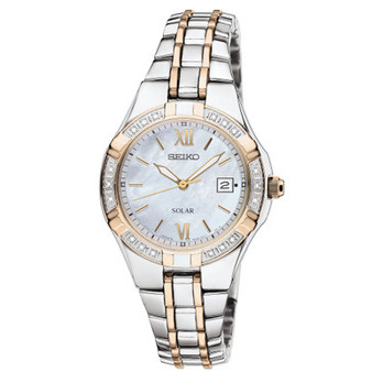 Watch, Women's Solar Diamond Accent Two Tone Stainless Steel Bracelet 27mm SUT068
