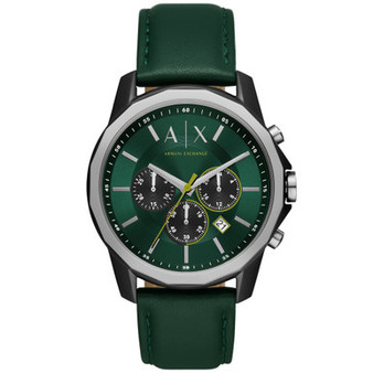 Men's Chronograph Quartz Green Leather Watch 44mm
