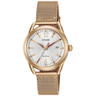 Drive from Citizen Eco-Drive Women's Rose Gold-Tone Stainless Steel Mesh Bracelet Watch 34mm FE6083-72A