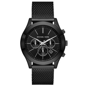 Men's Slim Runway Chronograph Black Stainless Steel Mesh Bracelet Watch 45mm
