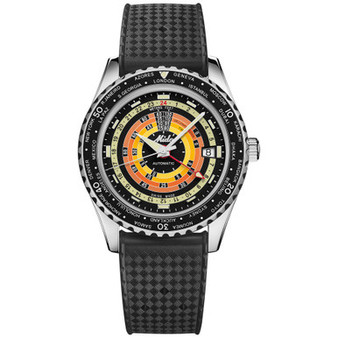 Unisex Swiss Automatic Ocean Star Decompression Worldtimer Black Rubber Strap Watch 41mm