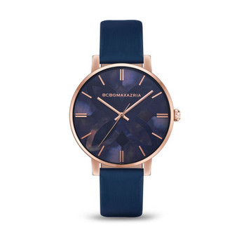 Women's 3 Hands Blue Genuine Leather Strap Watch 38 mm