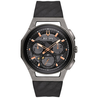 Men's Chronograph CURV Black Rubber Strap Watch 44mm 98A162
