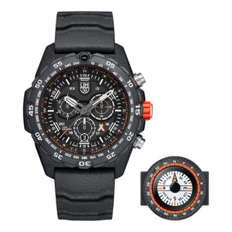 Men's Swiss Chronograph Bear Grylls Survival Master Series Compass Orange Rubber Strap Watch 45mm