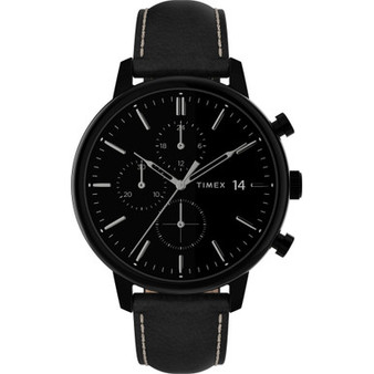 Men's Chicago Black Leather Strap Watch 45mm