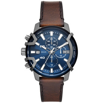 Men's Griffed Brown Leather Strap Watch, 42mm