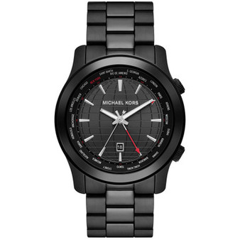 Men's Runway Quartz Dual Time Black Stainless Steel Watch 45mm