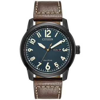 Men's Eco-Drive Military Brown Leather Strap Watch 42mm BM8478-01L