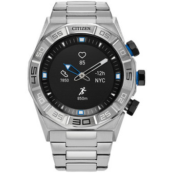 Men's CZ Smart Hybrid HR Silver-Tone Stainless Steel Bracelet Smart Watch 44mm