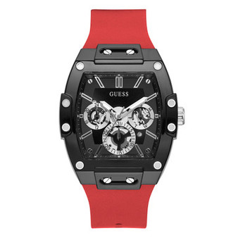 Mens Multi-Function Black and Red Silicone Watch 43mm