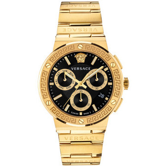 Men's Greca Swiss Chronograph Gold-Tone Stainless Steel Bracelet Watch 43mm
