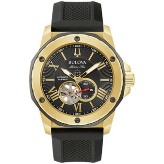 Men's Automatic Marine Star Black Silicone Strap Watch 45mm