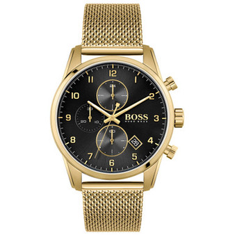 HUGO Men's Skymaster Gold-Tone Stainless Steel Mesh Bracelet 44mm