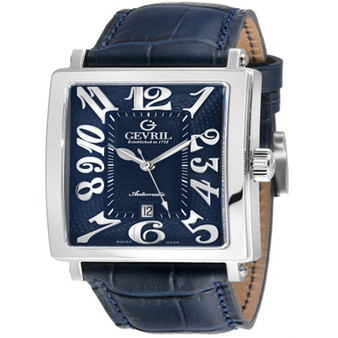 Men's Avenue of Americas Swiss Automatic Italian Blue Leather Strap Watch 44mm