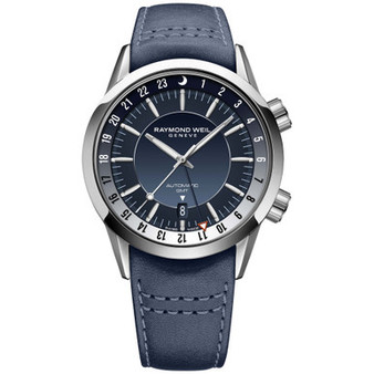 Men's Swiss Automatic Freelancer GMT Blue Leather Strap Watch 41mm