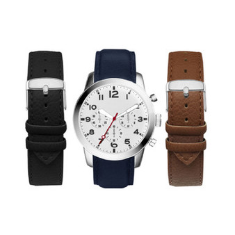 Men's Navy Leather Strap Watch 44mm Gift Set