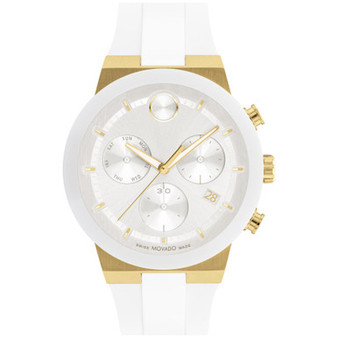 Men's Swiss Chronograph Bold Fusion White Silicone Strap Watch 44mm