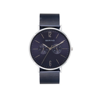 Men's Multi-Function Blue Stainless Steel Mesh Bracelet Watch 40mm