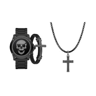 Men's Matte Black Metal Bracelet Watch 46mm Gift Set