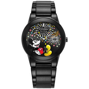Eco-Drive Unisex Disney Mickey Mouse Black Stainless Steel Bracelet Watch 40mm