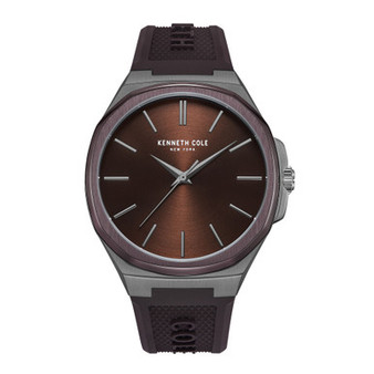 Men's Modern Classic Brown Silicone Strap Watch 43.5mm