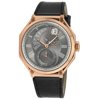 Men's Marchese Swiss Quartz Black Genuine Italian Leather Strap Watch 44mm