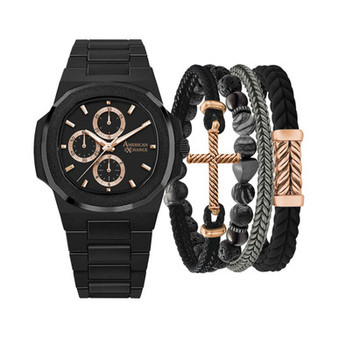 Men's Matte Black Metal Alloy Bracelet Watch 52mm Gift Set
