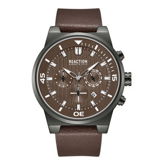 Men's Dress Sport Brown Synthetic Leather Strap Watch, 47mm