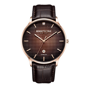 Men's Diamond Accent Dial Brown Dark Genuine Leather Strap Watch 42mm