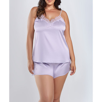 Plus Size Clara Satin 2 Piece Camisole with Eyelash Lace Pajama Set