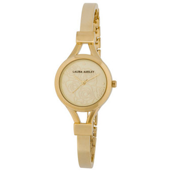 Ladies' Gold Thin Bangle With Floral Dial Watch