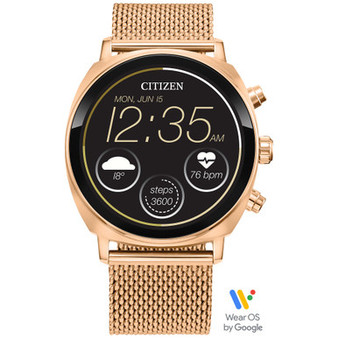 Unisex CZ Smart Wear OS Rose Gold-Tone Stainless Steel Mesh Bracelet Smart Watch 41mm