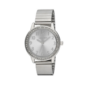 Women's Stone Bezel Stretch Expansion Silver-tone Base Metal Bracelet Watch 33mm