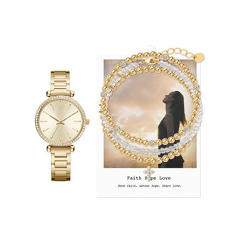 Women's Analog Gold-Tone Metal Alloy Watch 33mm and Bracelet Set, 4 Pieces