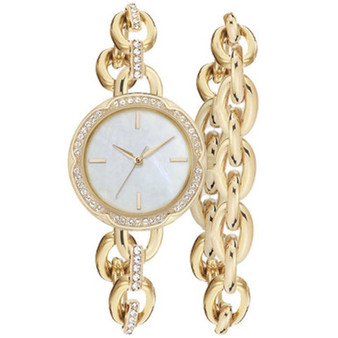 Women's Gold-Tone Link Bracelet Watch 28mm Gift Set