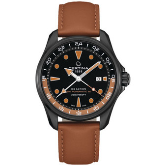 Men's Swiss Automatic DS Action GMT Brown Leather Strap Watch 43mm