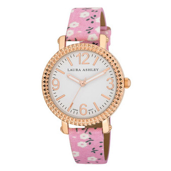 Women's Pink Floral Band Fluted Bezel Watch
