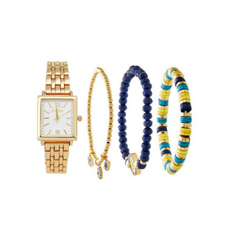 Jessica Carlye Women's Quartz Movement Gold-Tone Bracelet Analog Watch, 24mm with Stackable Bracelet Set