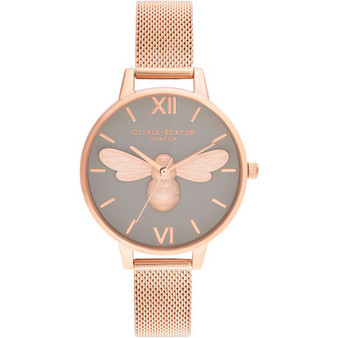 Women's Lucky Bee Rose Gold-Tone Stainless Steel Mesh Bracelet Watch 30mm