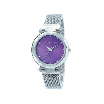 Women's Facet Bezel Silver-Tone Alloy Magnet Closure Mesh Band Watch 34mm