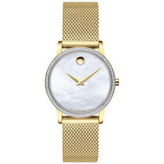 Women's Swiss Museum Classic Diamond (1/4 ct. t.w.) Gold-Tone PVD Stainless Steel Mesh Bracelet Watch 28mm