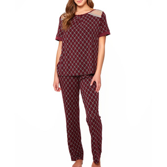 Women's Diamond Pattern Print Ultra Soft Knit Pajamas Set